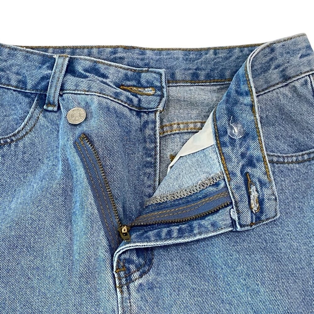 Denim Midi Skirt Womens Size S Asymmetrical Zipper Front Slit Light Wash - Picture 4 of 6